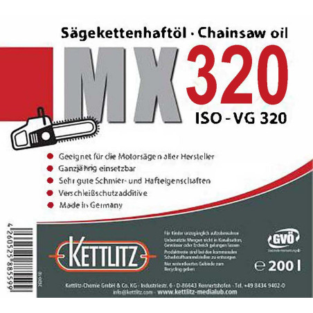 Huile de chaîne de tronçonneuse KETTLITZ-MX320 Minérale - 208 Litres ISO VG 320