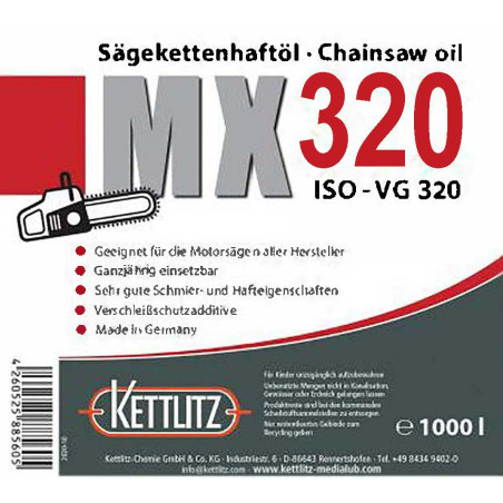 Huile de chaîne de tronçonneuse KETTLITZ-MX320 Minérale - 1000 Litres ISO VG 320